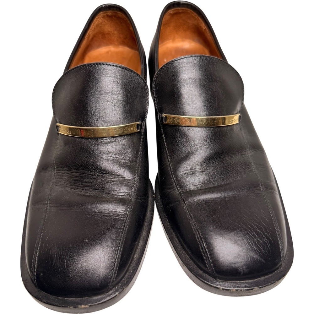 Gucci Vintage Black Leather Logo Bar Loafers Men’s 8D Authenticated - Picture 11 of 14